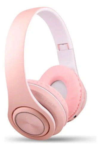 Auricular Vincha Inalambrico Bluetooth5.0 Gran Sonido Y Led Color Rosa - Pastel