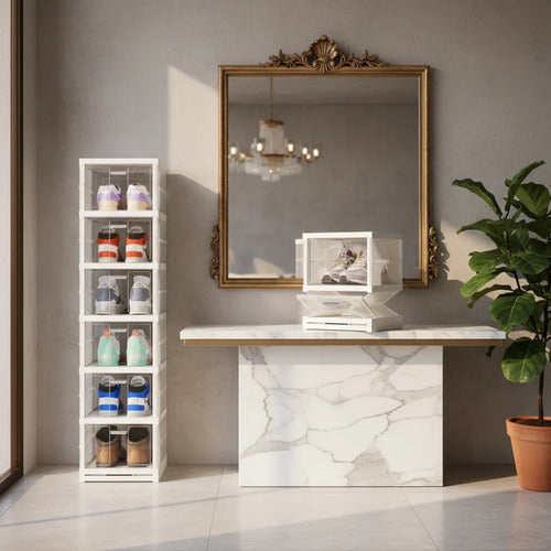 Organizador Calzado Mueble Plegable 6 Estante Acrilico 105cm Blanco