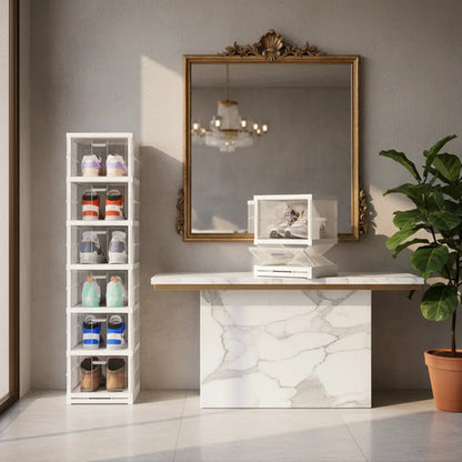 Organizador Calzado Mueble Plegable 6 Estante Acrilico 105cm Blanco