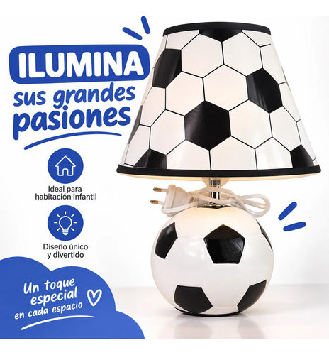 Lámpara Velador Mesa Cerámica Pelota Unicornio 32cm Blanco Con Negro - Pelota