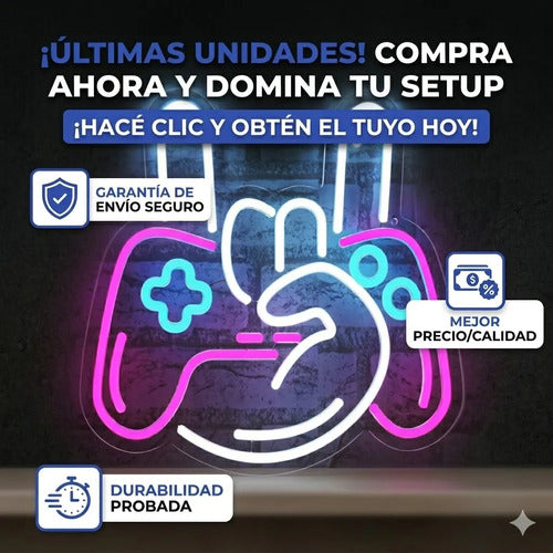 Letrero Cartel Neon Luminoso Gamer Mano Con Gamepad Usb Dimm Blanco