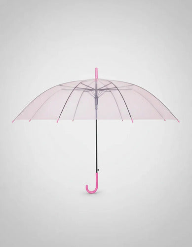 Paraguas Transparente Clasico Lluvias Mangos Plastico 55 Cms Rosado Verde Violeta Gris Y Celeste Nylon Transparente De Alta Densidad