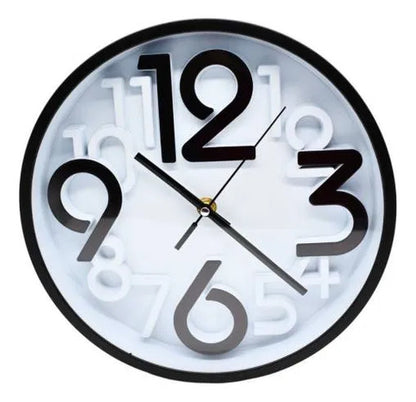 Reloj Pared Redondo Analogico Numeros 3d 25cm Negro Gris Negro