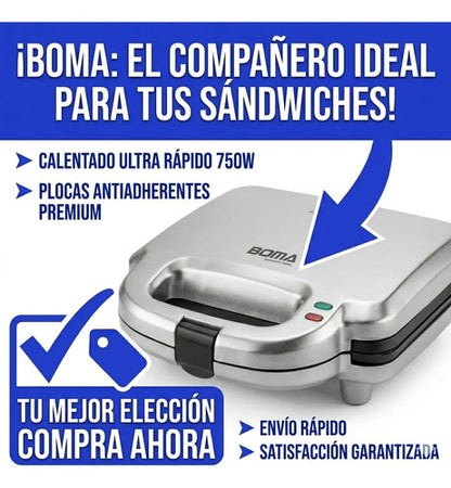 Sandwichera Electrica 750w Antiadherente Acero Inoxidable Eq Negro