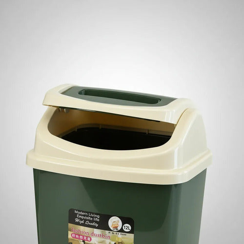 Papelera Plástica Cesto Residuos Basurero Tapa Vaivén 12l Verde