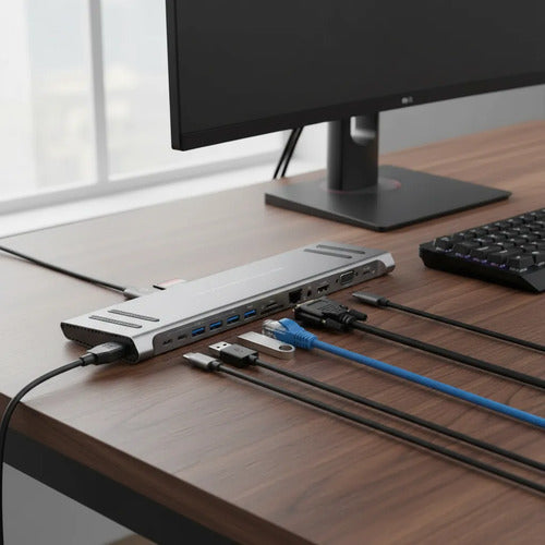 Docking Station Hub Usb C 14 En 1 Base Notebook Hdmi Rj45