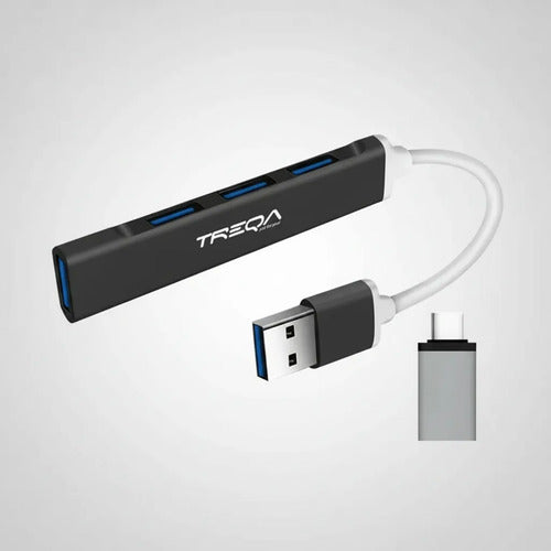 Hub Usb 4 Puertos Notebook Pc + Adaptador Tipo C Usb-a 3.0 Negro