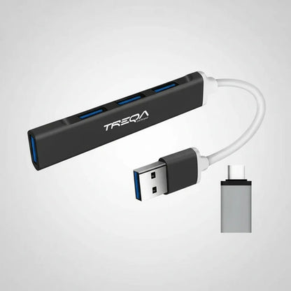 Hub Usb 4 Puertos Notebook Pc + Adaptador Tipo C Usb-a 3.0 Negro
