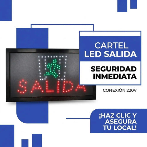 Cartel Letrero Led Salida Luminoso Vidriera Local Negocio Negro