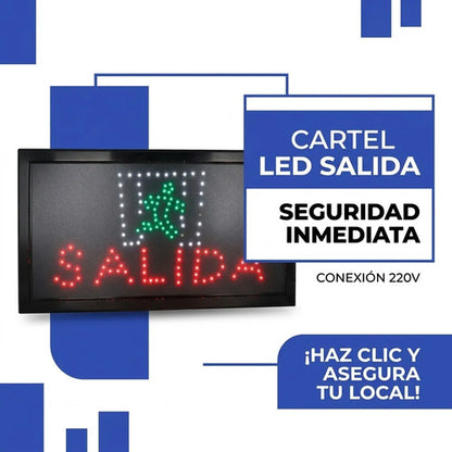 Cartel Letrero Led Salida Luminoso Vidriera Local Negocio Negro
