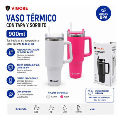 Vaso Térmico Acero Inoxidable Tapa Sorbito Plástico Lavable Aleatorio