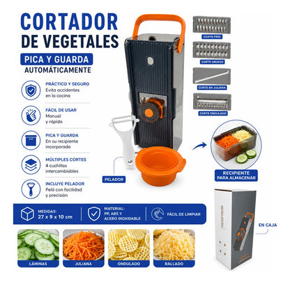 Cortador Rebanador Rallador Mandolina Picador 4 Cuchillas Negro Con Naranja