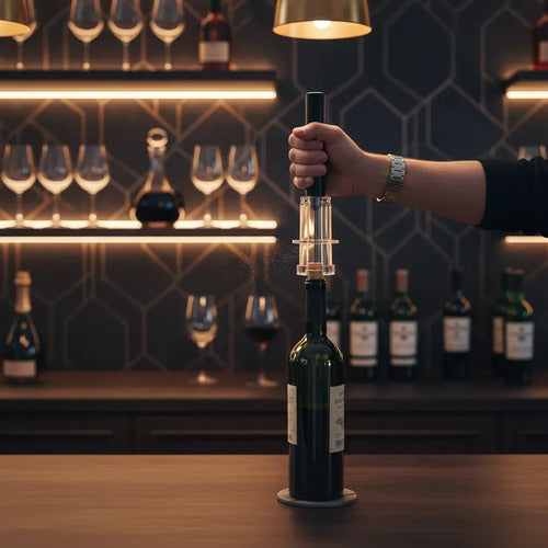 Sacacorchos Vino Neumático Bomba Aire 19cm Abridor Presión Negro