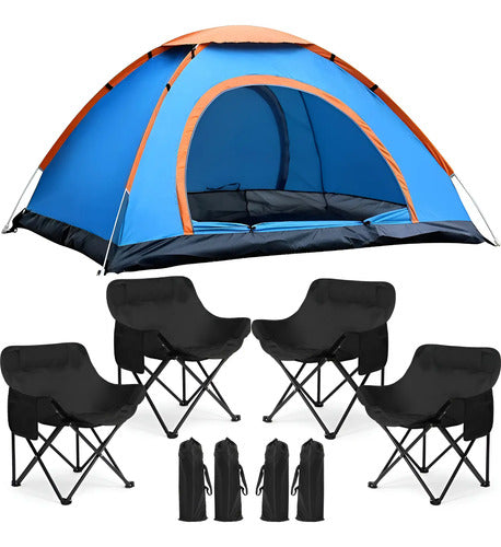 Carpa 6 Personas Iglu 200x250cm + 4 Sillas Plegables Camping Varios
