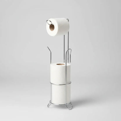 Soporte Portarrollos Baño Metalico Pie 51cm Papel Higienico Plateado