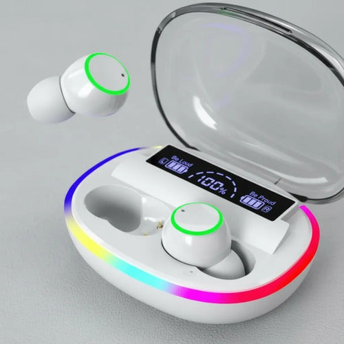 Auriculares Bluetooth Inalámbricos Display Led Rgb Estuche Blanco