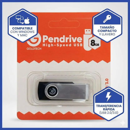 Pendrive Memoria Usb 8gb 3.0 Alta Velocidad Pc Mac Laptop Negro