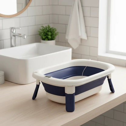 Bañera Infantil Plegable Plástico Termómetro Digital 75x47cm Azul