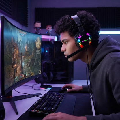 Auricular Headset Gamer Led Rgb Usb 3.5mm Micrófono Negro Y Rojo