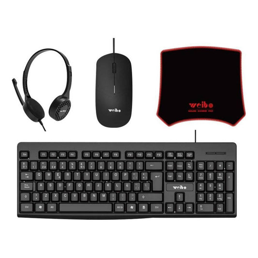 Combo Teclado Mouse Auricular Y Mousepad Con Cable