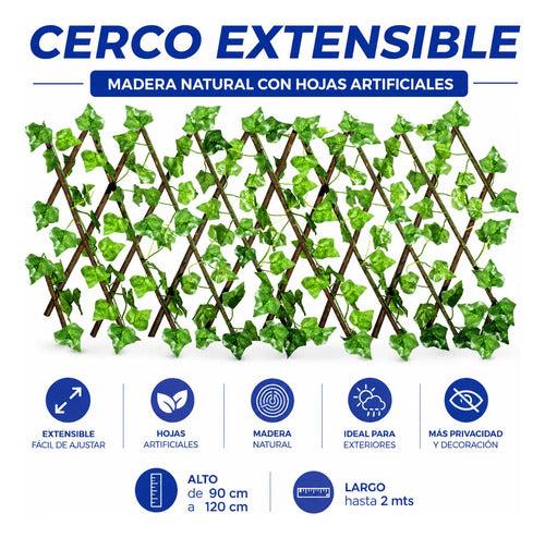 Cerco Enrejado Extensible Hojas Artificiales Madera Natural Verde