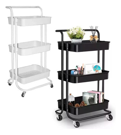 Carro Organizador Almacenamiento Metálico C/ruedas 3 Niveles Color Negro