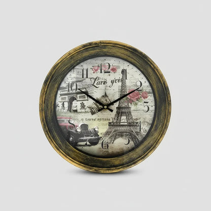 Reloj Analógico Vintage Pared Redondo Estilo París 30cm Dorado