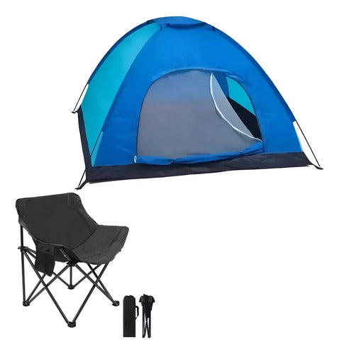 Carpa Camping Para 3 A 4 Personas + Silla Plegable Con Funda Aleatorio