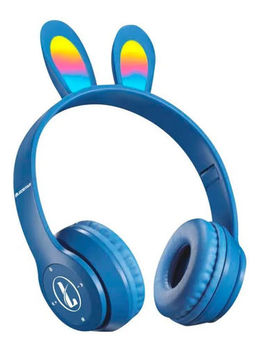 Auricular Infantil Bluetooth Rabbit Tf Mic Vincha Ajustable Azul