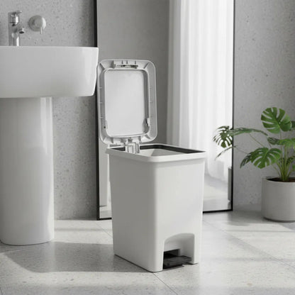 Papelera Cesto Basura Plastico Doble Apertura Pedal Boton Blanco
