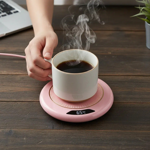 Base Calentadora Tazas Usb 20w Display Circular Eléctrico Rosa
