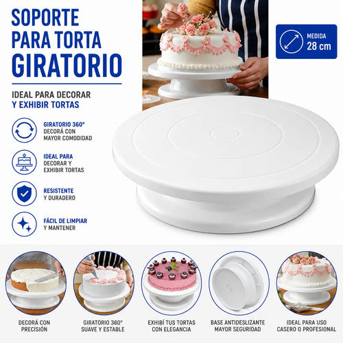 Soporte Base Giratorio Tortas Repostería 28cm Decorar Blanco