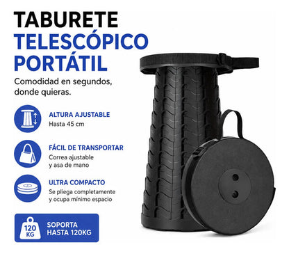 Taburete Banco Telescopico Portatil Ajustable Plegable 120kg Negro