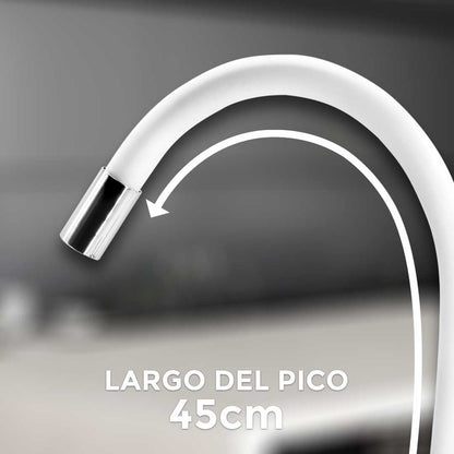 Grifo Monocomando 15cm Flexible Cocina Blanco Mesada Pared