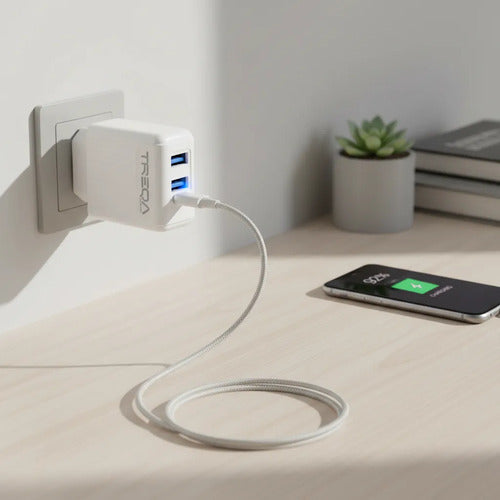 Cargador Doble Usb 3.1a Pared Celular Tablet Carga Rapida Blanco