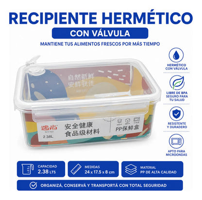 Recipiente Contenedor Hermetico Plastico Valvula 2.38l 24cm Blanco