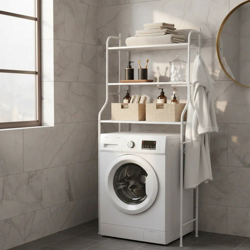 Estante Organizador Baño Lavarropas Inodoro 3 Pisos Metal Blanco