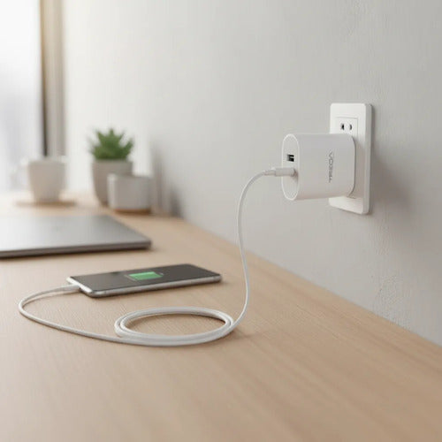 Cargador Usb Carga Rapida Tipo C Cable C A C Celular Tablet Blanco
