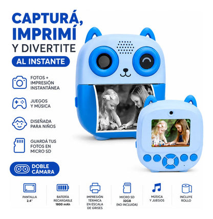 Cámara Digital Infantil Impresora Térmica Doble Cámara 2.4  Azul
