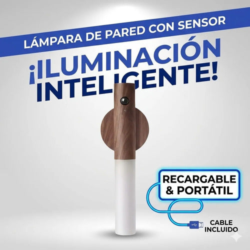 Lampara Pared Recargable Sensor De Movimiento Luz Calida Usb Marrón