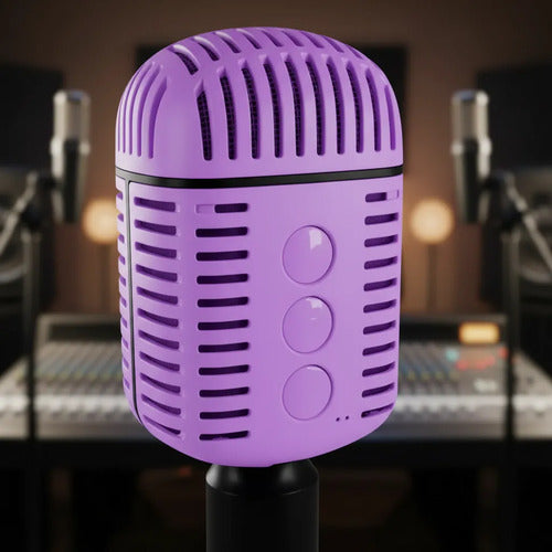 Micrófono Retro Karaoke Inalámbrico Bluetooth Tws Altavoz Lila