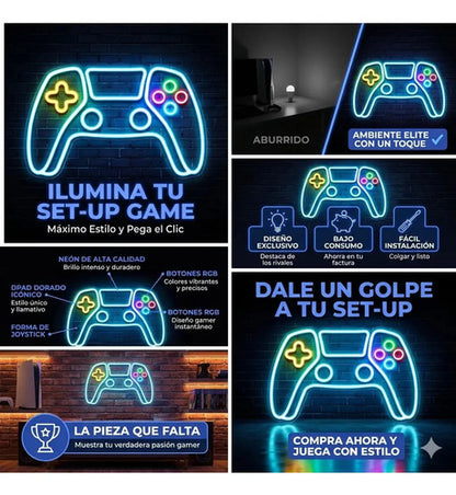 Letrero Neon Cuadro Led Gamepad Usb Dimm Blanco
