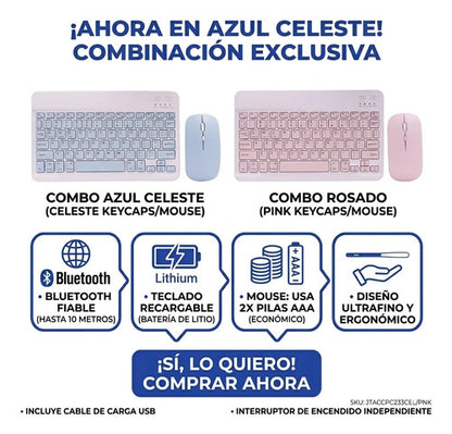 Combo Teclado Mouse Bluetooth Slim Ingles Recargable Tablet Aleatorio