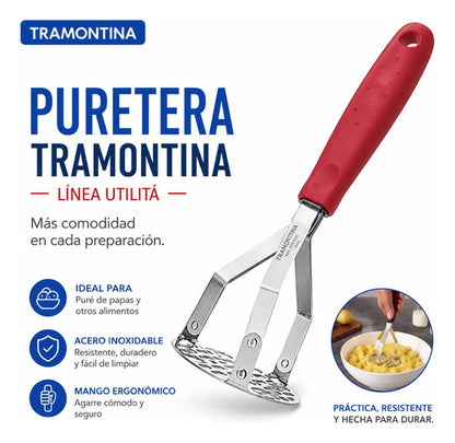 Pisapapas Manual Acero Inoxidable Mango Ergonómico Cocina Rojo