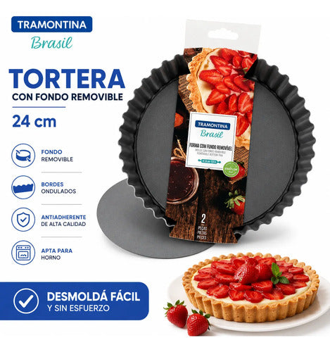 Molde Tortera Tarta Redondo Fondo Removible Antiadherente Negro