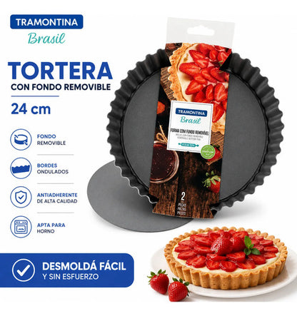 Molde Tortera Tarta Redondo Fondo Removible Antiadherente Negro
