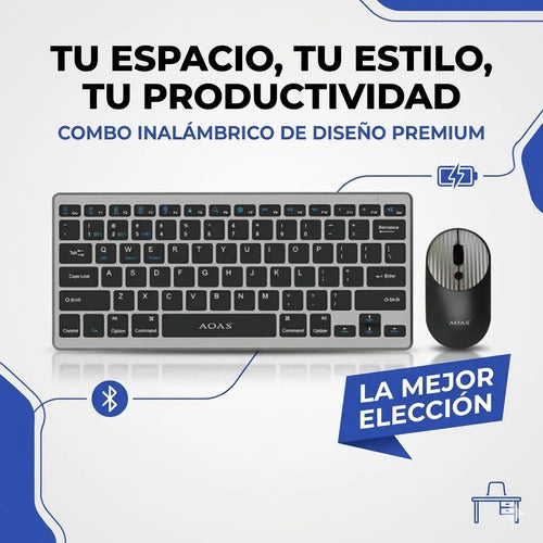 Combo Teclado Mouse Inalambrico Bluetooth Pc Windows Mac Os Plateado Negro
