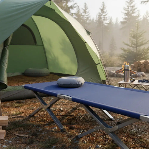 Catre Plegable Aluminio Camping Cama Portatil Exterior 190cm Azul