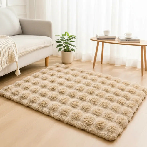 Alfombra Felpa Decorativa Relieves Suave 60x120cm Afelpada 1.2 M 60 Cm Beige