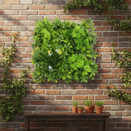 Jardin Panel Hojas Artificiales Decorativo Plastico 50cm Verde